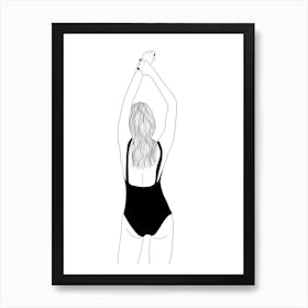 Girl Swimwear Line Drawing Art Print