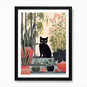 Black Cat And House Plants 6 Art Print