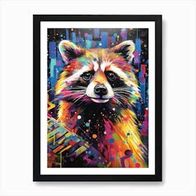 A Raccoon In City Vibrant Paint Splash 3 Art Print