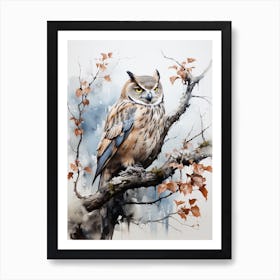 Owl, Japanese Brush Painting, Ukiyo E, Minimal 1 Art Print