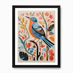 Colourful Scandi Bird Hermit Thrush 2 Art Print