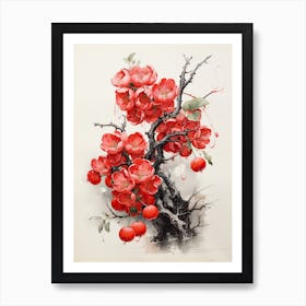 Cherry Tree Close Up, Japanese Brush Painting, Ukiyo E, Minimal 2 Art Print
