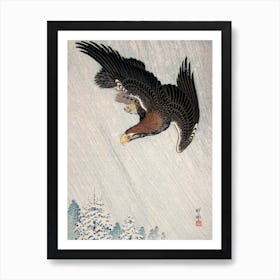 Eagle Flying In Snow, Ohara Koson Art Print