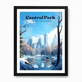 Central Park New York Snowy Travel Art Illustration Art Print