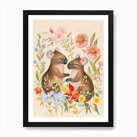 Folksy Floral Animal Drawing Koala 2 Art Print