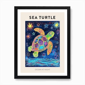 Sea Turtle At Night Crayon Drawing Poster Art Print