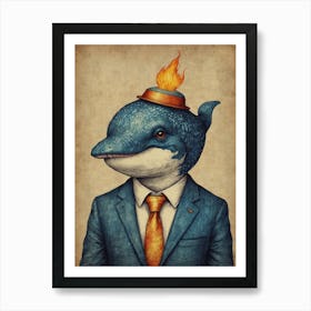 Dolphin In A Suit Art Print