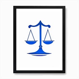 Balance Scale Symbol Blue And White Line Drawing Art Print