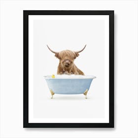 Highland Cow Sitting In Simple Tub Art Print