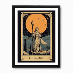 The Moon Tarot Card, Vintage 3 Art Print