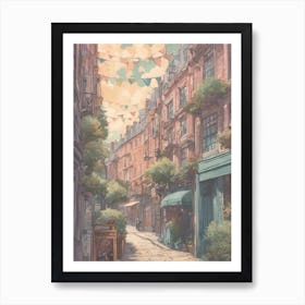 London Covent Garden Streets Market Bunting Pastel Tones Art Print