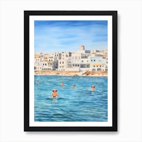 Swimming In Paros Greece Watercolour Art Print