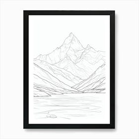 Masherbrum Pakistan Line Drawing 7 Art Print