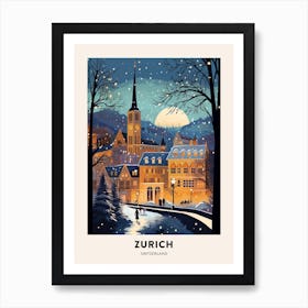 Winter Night  Travel Poster Zurich Switzerland 6 Art Print