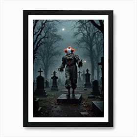 The Laughing Phantom of the Cemetery Freaky Clown In Cemetery Art Print