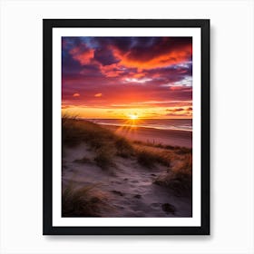 Formby Beach Merseyside With The Sun Set, Vibrant Painting 3 Art Print