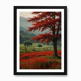 Red Tree In A Field 1 Art Print