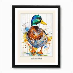 Mallard Duck Colourful Watercolour 4 Poster Art Print