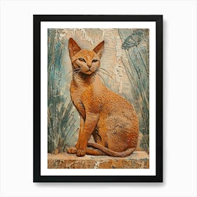 Abyssinian Cat Relief Illustration 2 Art Print