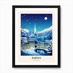 Winter Night  Travel Poster Zurich Switzerland 1 Affiche