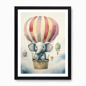 Baby Elephant In A Hot Air Balloon Art Print