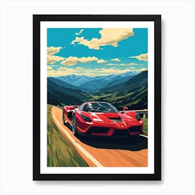 A Ferrari Enzo In The Route Des Grandes Alpes Illustration 4 Art Print