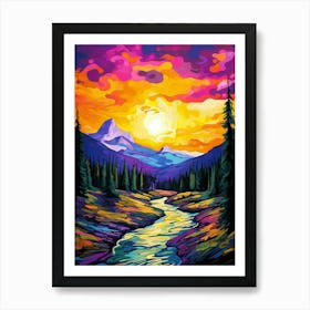 Mount Rainier National Park Retro Pop Art 4 Art Print