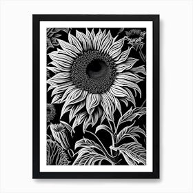 Sunflower Wildflower Linocut 4 Art Print