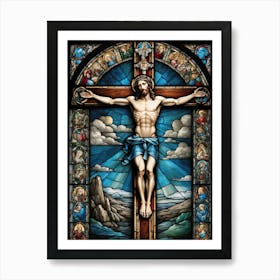 Stained Glass Jesus on Cross #1 Art Print