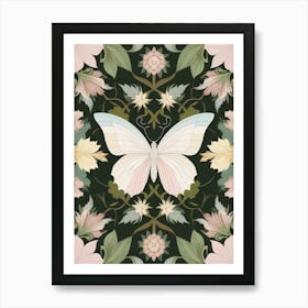 Butterfly On A Black Background Style William Morris Art Print