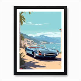 A Jaguar E Type In Amalfi Coast, Italy, Car Illustration 3 Art Print