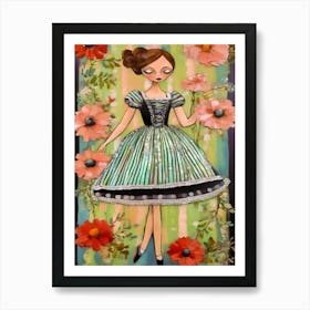 Girl In A Dress Surrounded By Flowers Art Print