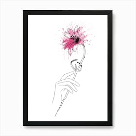 Hand Holding A Flower Line Art Art Print