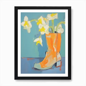 A Painting Of Cowboy Boots With Daffodil Flowers, Pop Art Style 1 Art Print