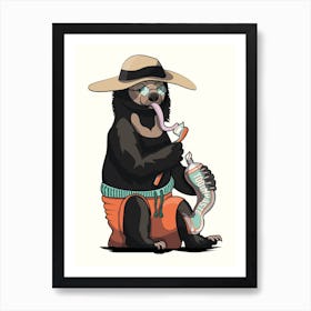 Sun Bear Cleaning Teeth Art Print