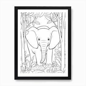 Line Art Jungle Animal Elephant 3 Art Print