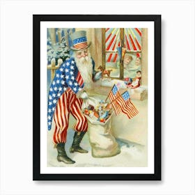 Patriot Santa Claus With Toys And Flags Art Print