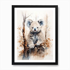 Koala, Japanese Brush Painting, Ukiyo E, Minimal 3 Art Print