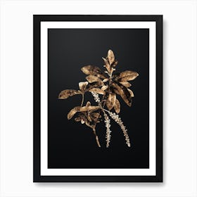 Gold Botanical Swamp Titi Leaves on Wrought Iron Black Art Print