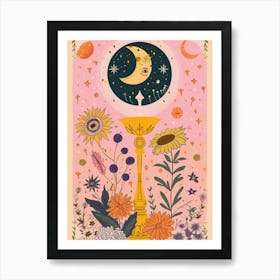 Moon And Flowers 2 Art Print