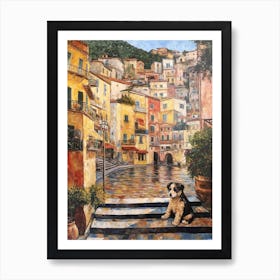 Painting Of A Dog In Tivoli Gardens, Italy In The Style Of Gustav Klimt 02 Art Print