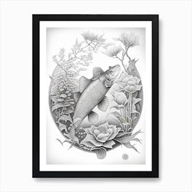 Hariwake Koi Fish Haeckel Style Illustastration Art Print