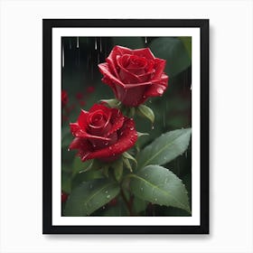 Red Roses At Rainy With Water Droplets Vertical Composition 75 Art Print