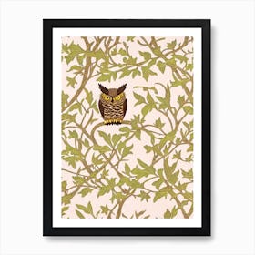 Great Horned Owl 2 William Morris Style Bird Art Print