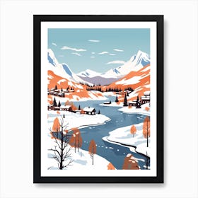 Retro Winter Illustration Lofoten Islands Norway 1 Art Print