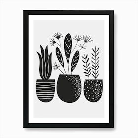 Black And White Drawing Of Potted Plants Art Print