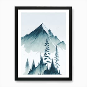 Mountain And Forest In Minimalist Watercolor Vertical Composition 171 Art Print