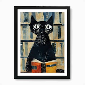 Black Cat Reading Book Art Print