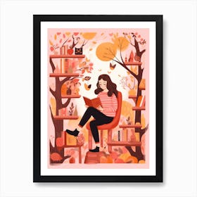 Autumn Girl Reading A Book Art Print