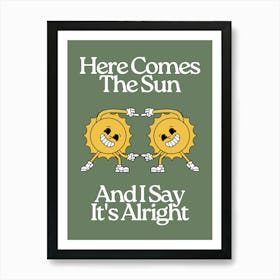 Here Comes The Sun Art Print | Vintage Retro Music Art Print | Green Nursery Wall Art | 60’s 70’s Art Print | Sun Decor | Sun Art Print